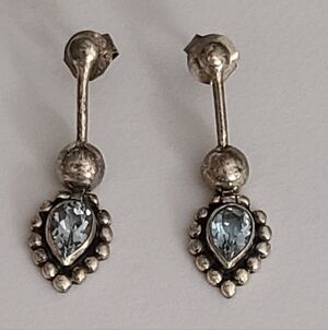 Vintage Blue Topaz Drop Dangle Sterling Silver Earrings Estate Jewelry Euc
